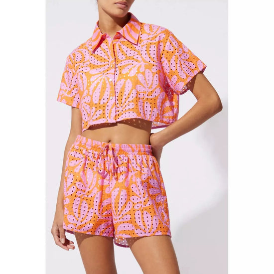 Load image into Gallery viewer, Cropped Cabana Printed Eyelet Top - Babette
