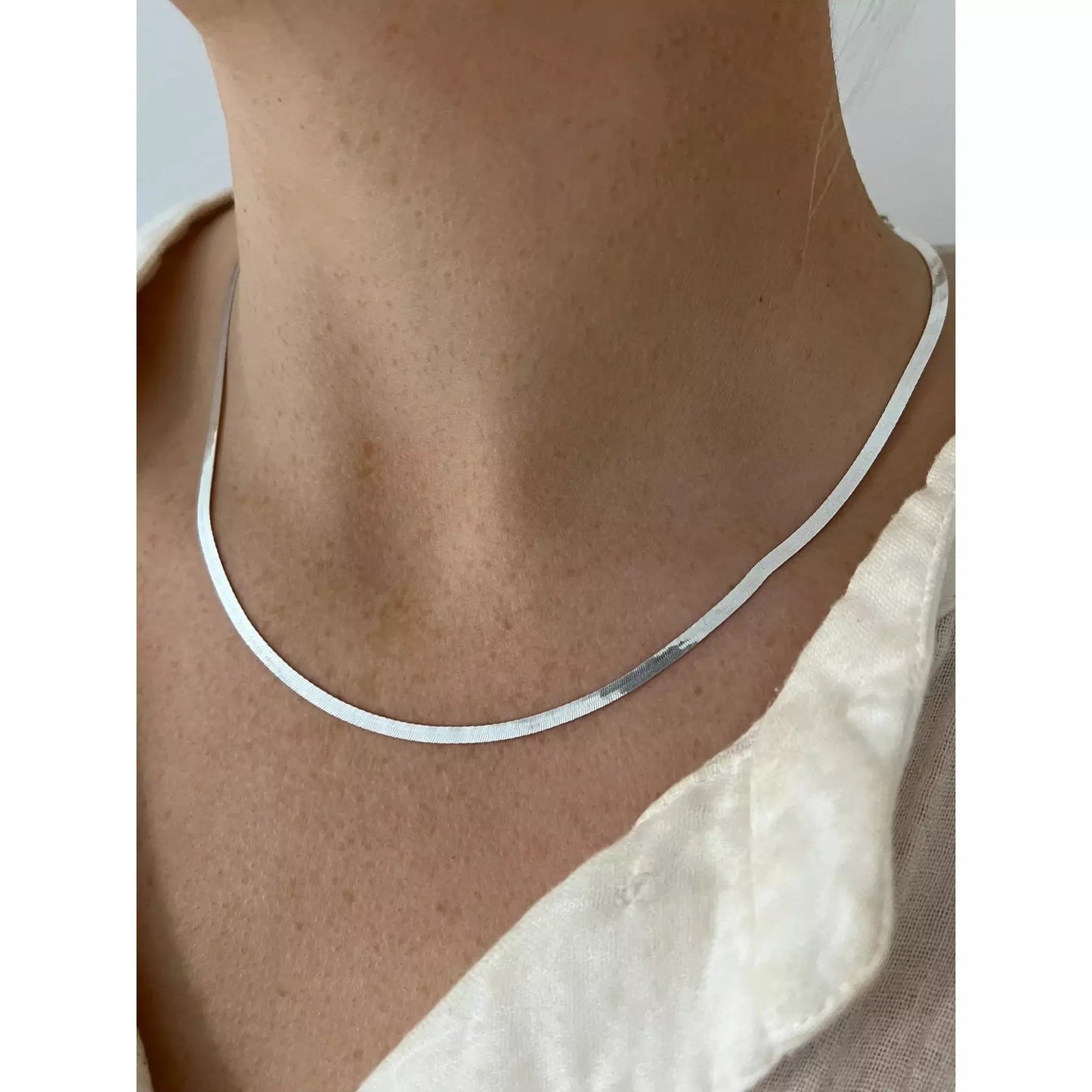Load image into Gallery viewer, Silver Snake Chain Necklace - Babette
